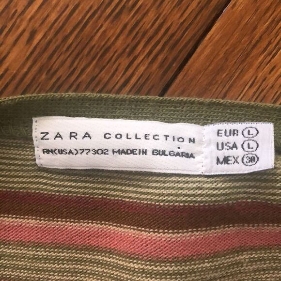 Zara Collection Green, Pink, White & Brown Striped Wrap Sweater Sz L Preppy - Picture 6 of 14